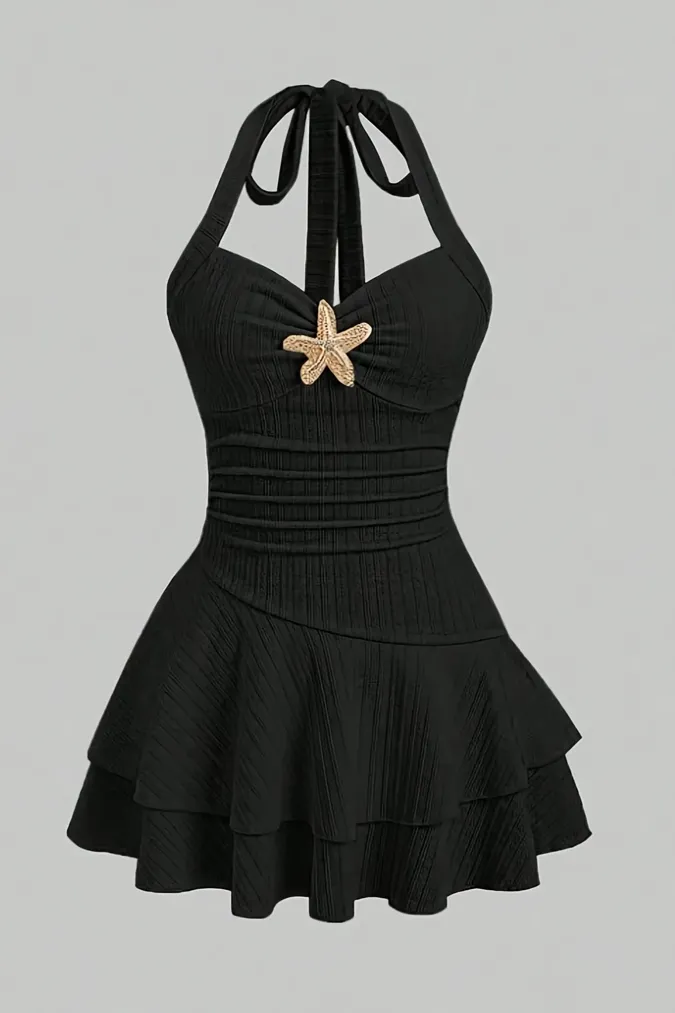 Black Halter Neck Mini Dress - Image 1