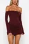Maroon Ruched Off Shoulder Mini Dress