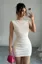 Off White Solid Ruched Mini Dress