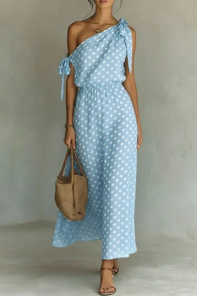 Light Blue Polka Dot Maxi Dress - Image 1