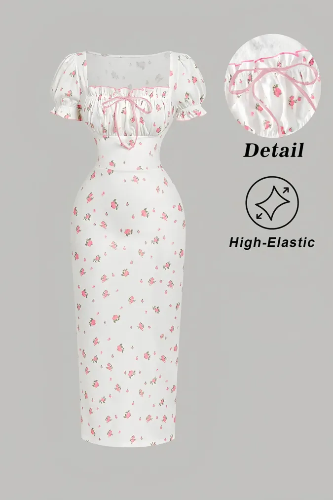 White Floral Bodycon Maxi Dress - Image 1