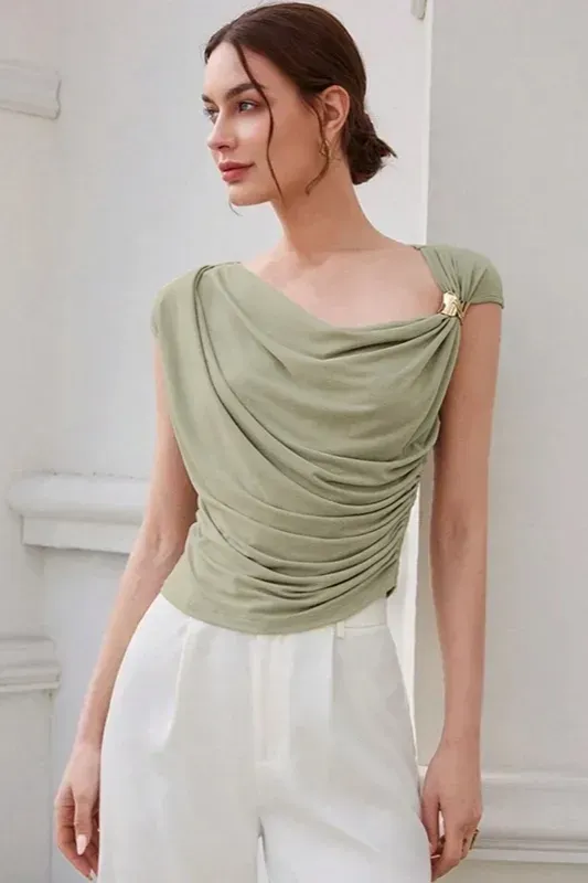 Sage Asymmetric Draped Top - Image 1