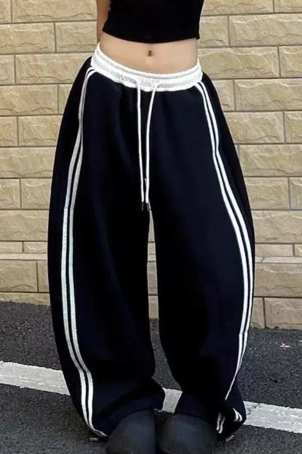 Black Striped Drawstring Pants - Image 1