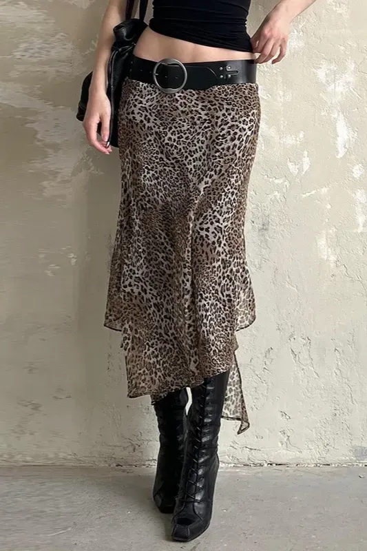 Brown Leopard Print Midi Skirt Without Belt - Image 1