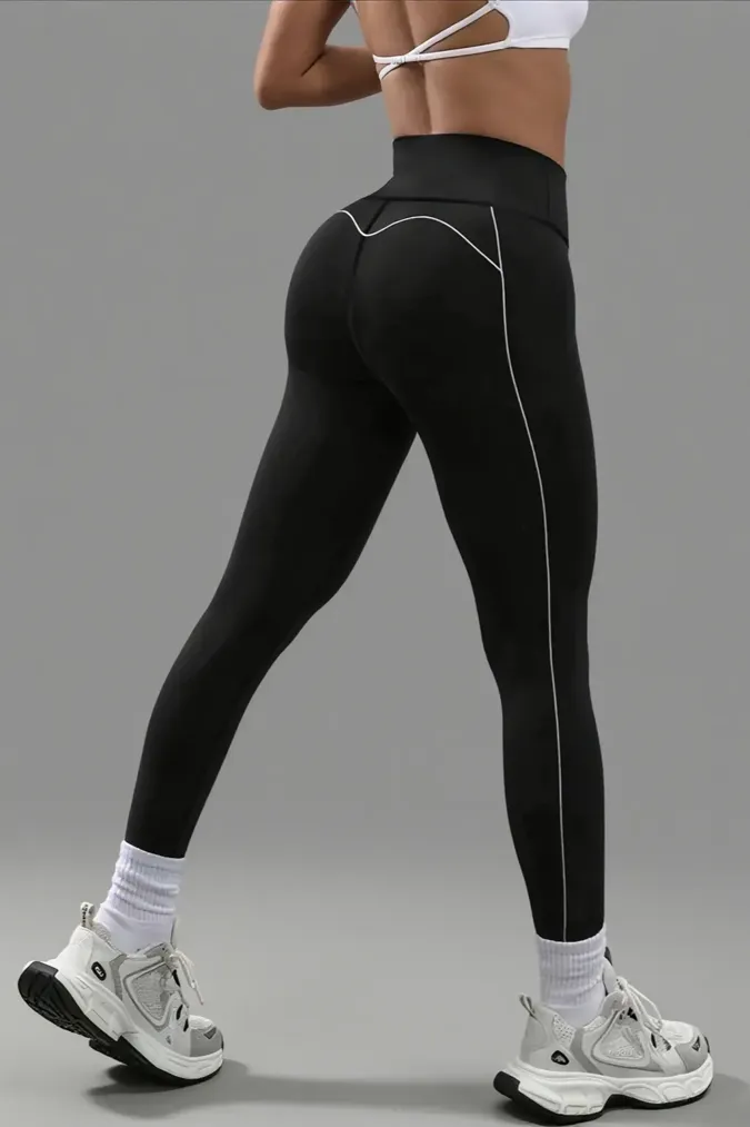 Black Striped High Rise Leggings - Image 1
