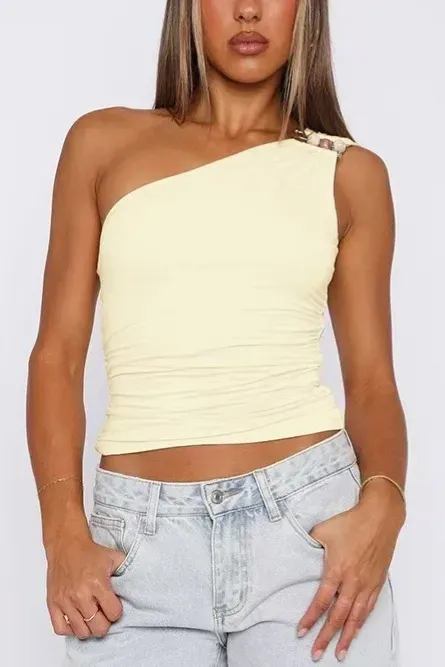 Light Yellow One Shoulder Top - Image 1
