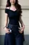 Black Solid Cold-Shoulder Top