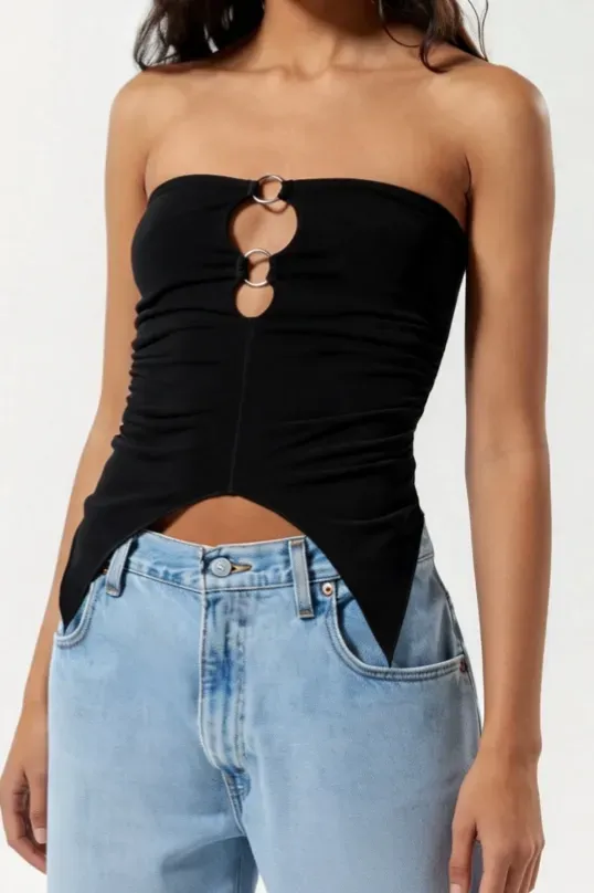 Black Cut-Out Tube Neck Top - Image 1