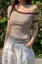 Brown Striped One-Shoulder T-Shirt