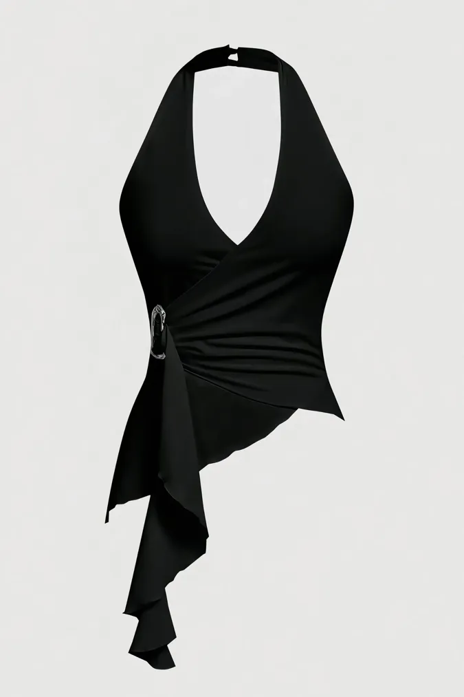 Black Asymmetric Halter Top - Image 1