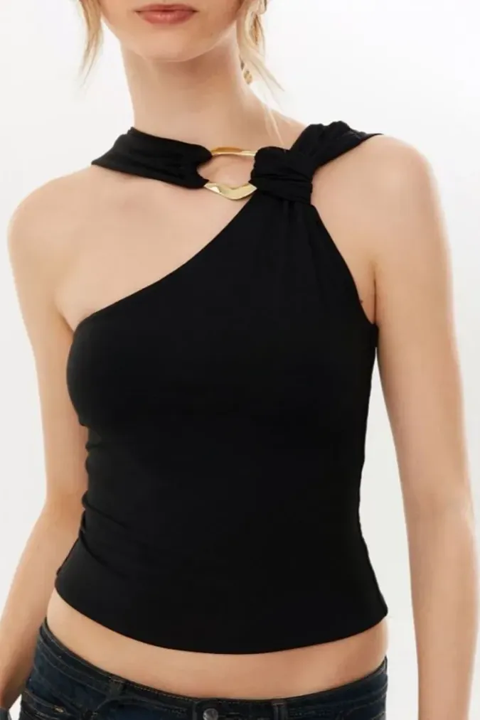 Black Embellished Crop Top - Image 1
