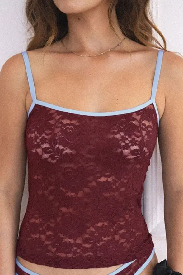 Burgundy Lace Scoop Neck Top - Image 1