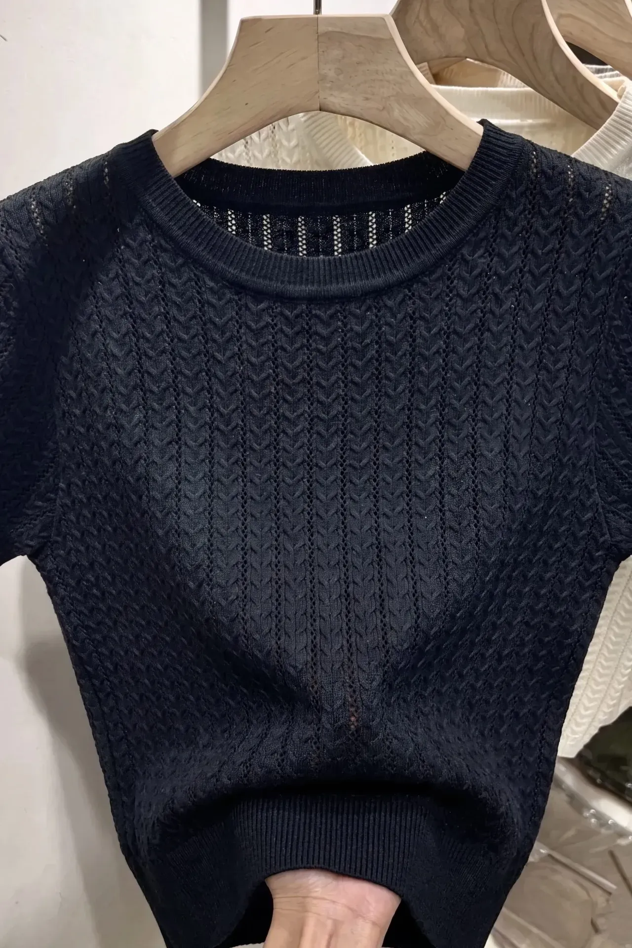 Black Textured Crew Neck T-Shirt