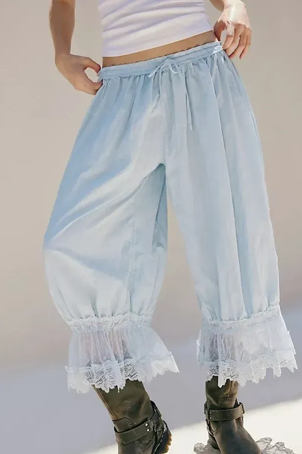 Light Blue Solid Lace Overlay Pants - Image 1