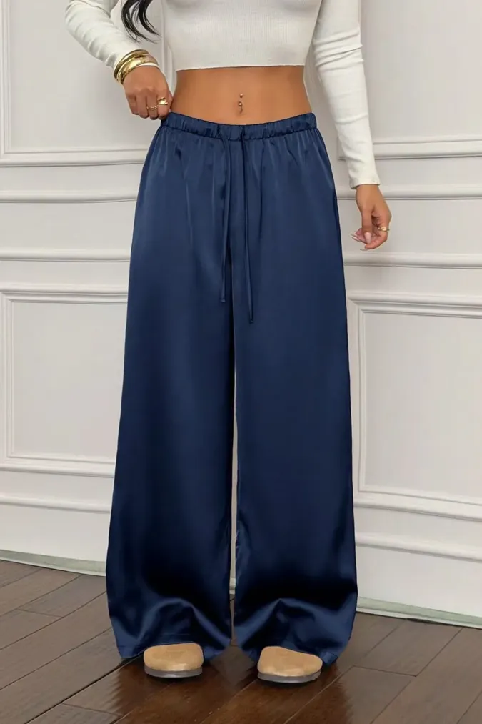 Navy Solid Mid Rise Pants - Image 1