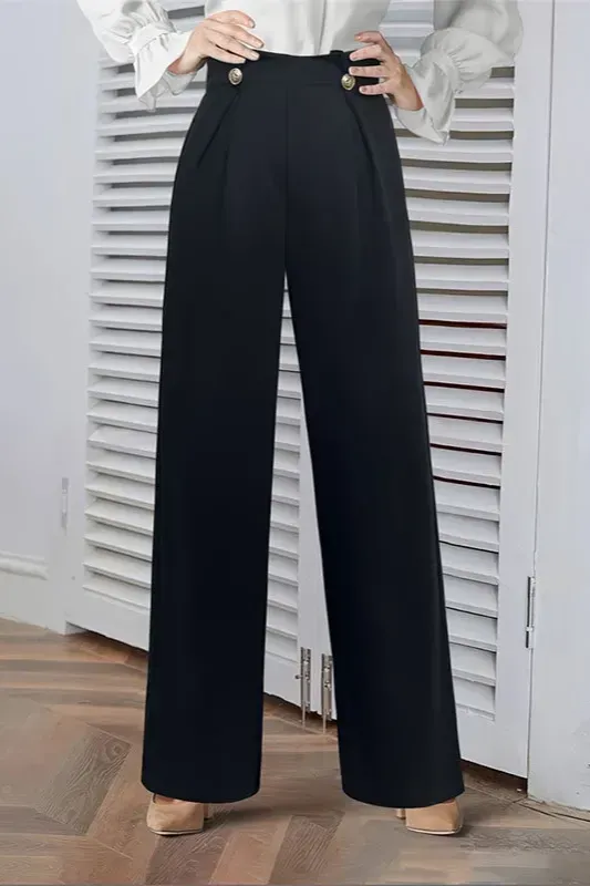 Black Pleated High-Rise Pants - Image 1