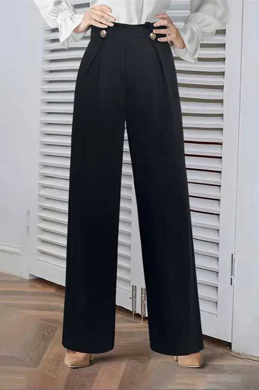 Black Pleated High-Rise Pants