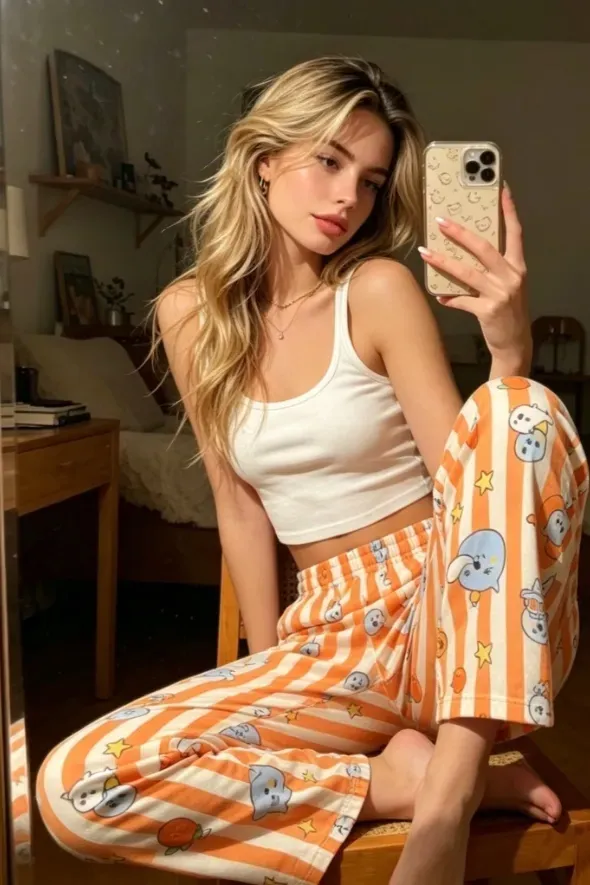 Orange Graphic Printed Mid Rise Pants - Image 1