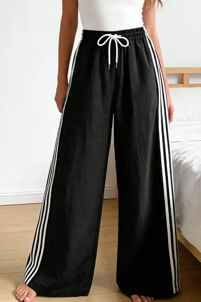 Black Striped Mid Rise Trousers - Image 1