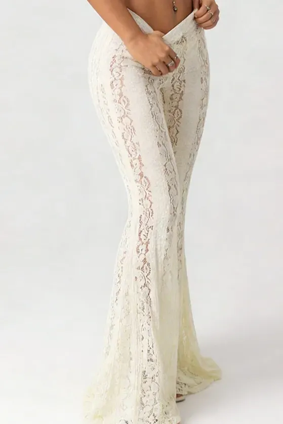 White Lace Mid Rise Trousers - Image 1