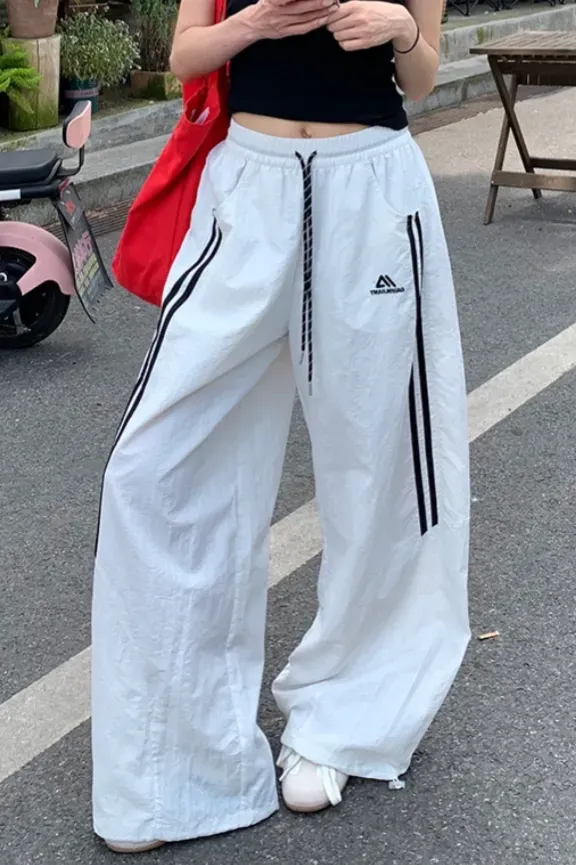 White Mid Rise Striped Pants - Image 1