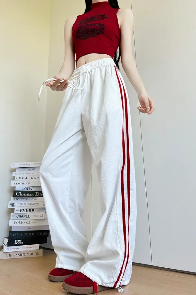 White Striped Mid Rise Trousers - Image 1
