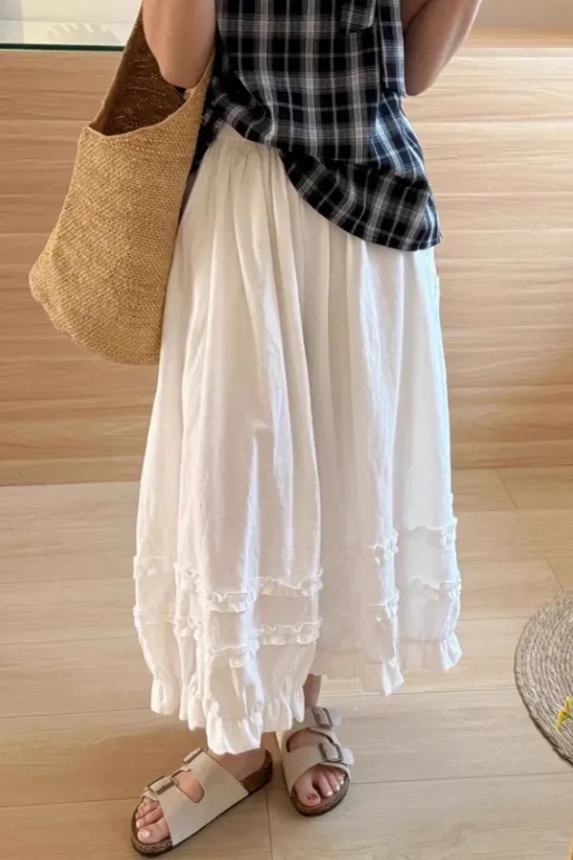 White Solid Ruffled Mid Rise Pants - Image 1