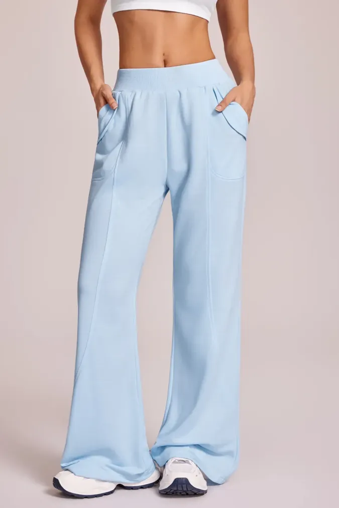 Light Blue Solid Mid-Rise Pants - Image 1