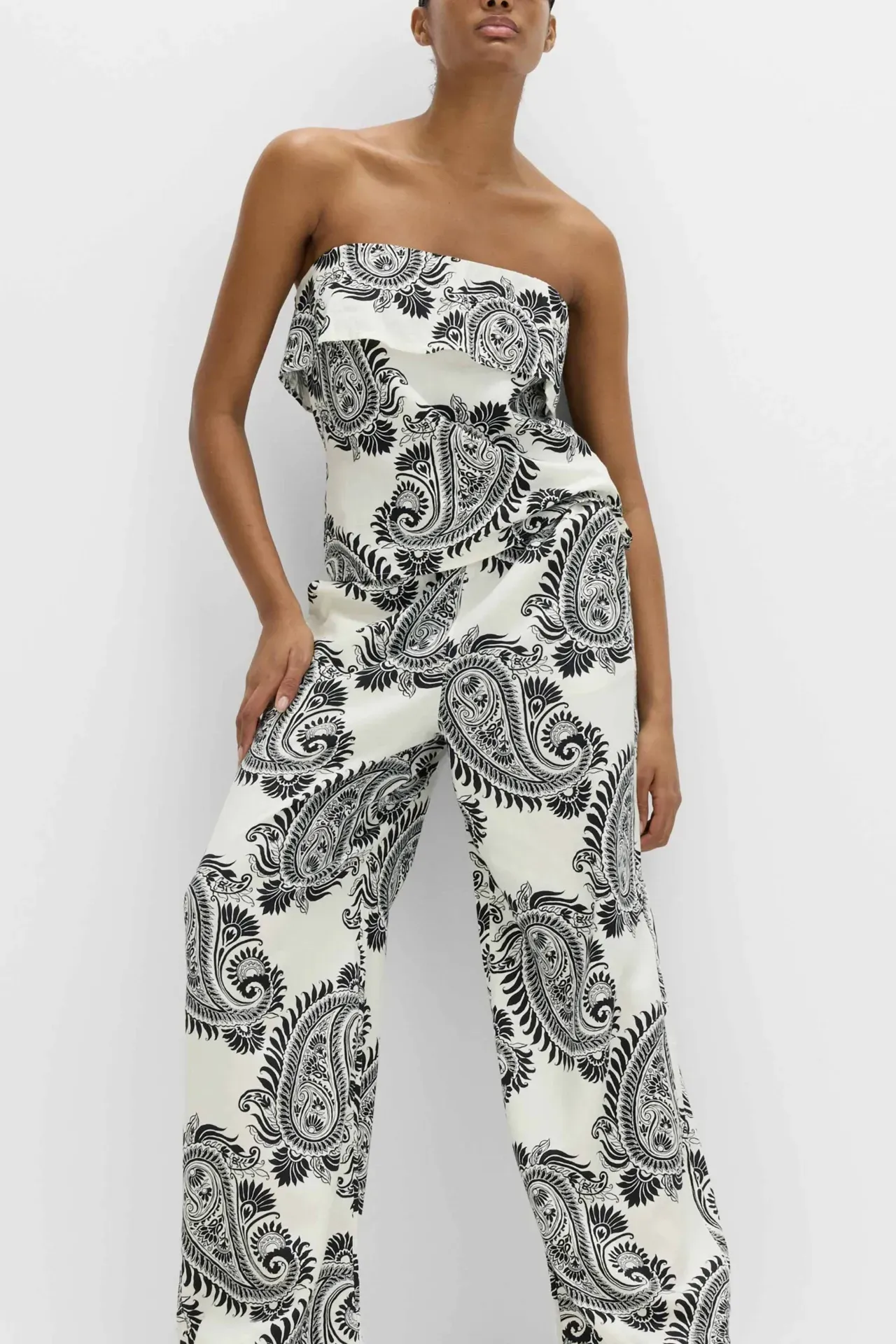 White Paisley Tube Neck Jumpsuit