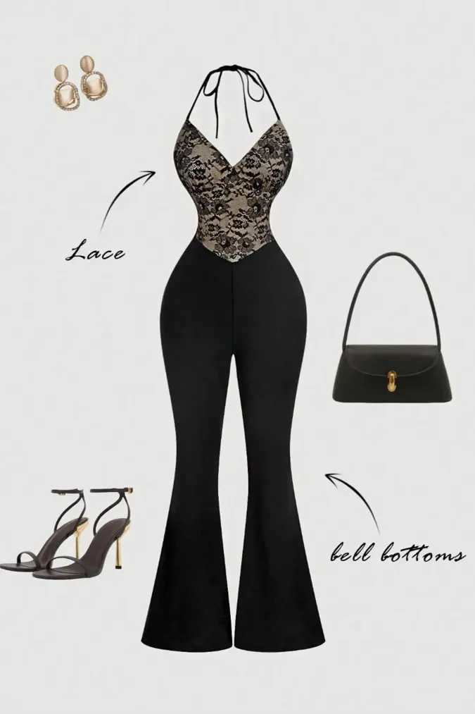 Black Lace Halter Neck Jumpsuit - Image 1