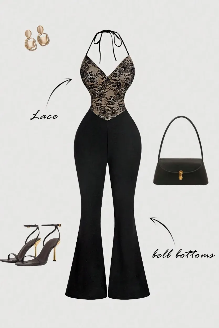 Black Lace Halter Neck Jumpsuit