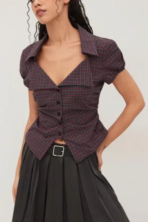 Red Checkered Collared Shirt - Image 1