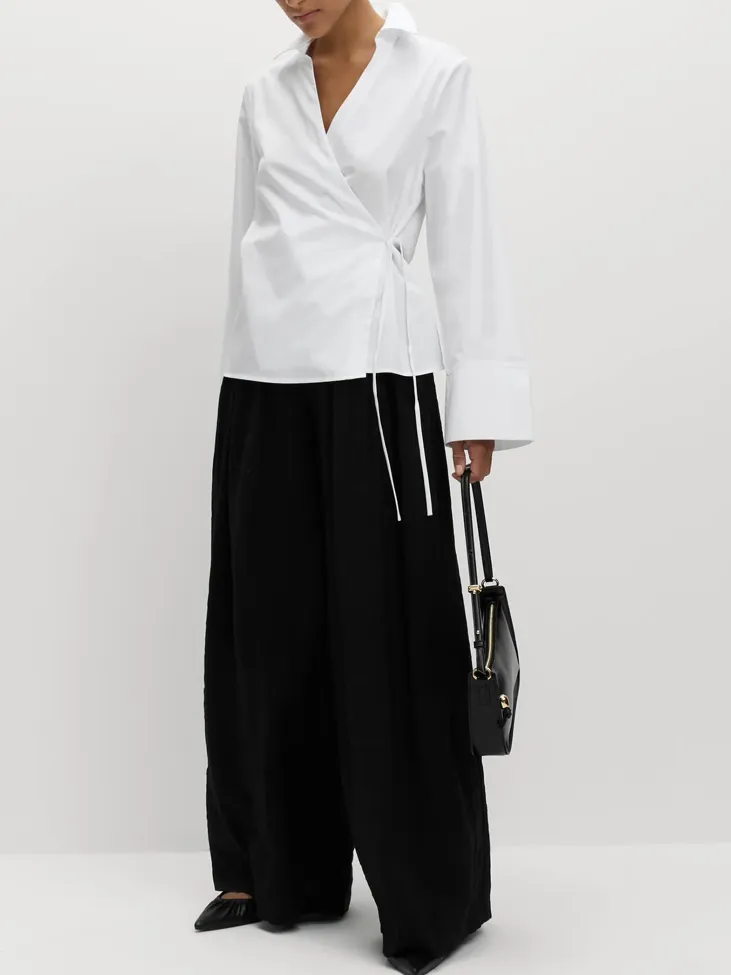 White Solid Wrap Shirt - Image 1