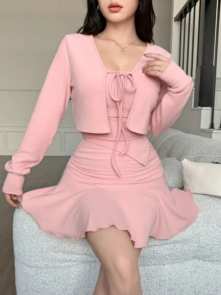 Light Pink Solid Mini Co-Ord Set - Image 1