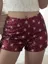 Wine Sequined Mid Rise Shorts
