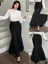 Black Solid Fit And Flare Skirt