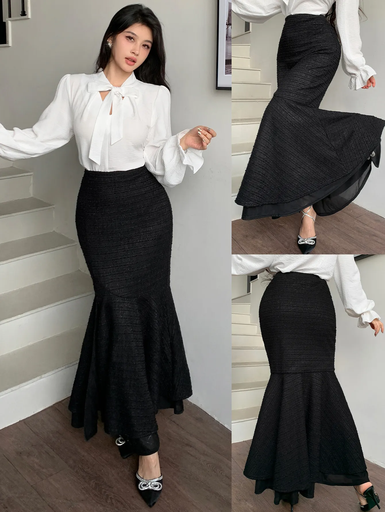 Black Solid Fit And Flare Skirt