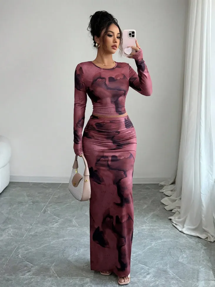 Wine Abstract Printed Co-Ord Set - Image 1