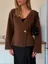 Brown Solid V-Neck Blazer