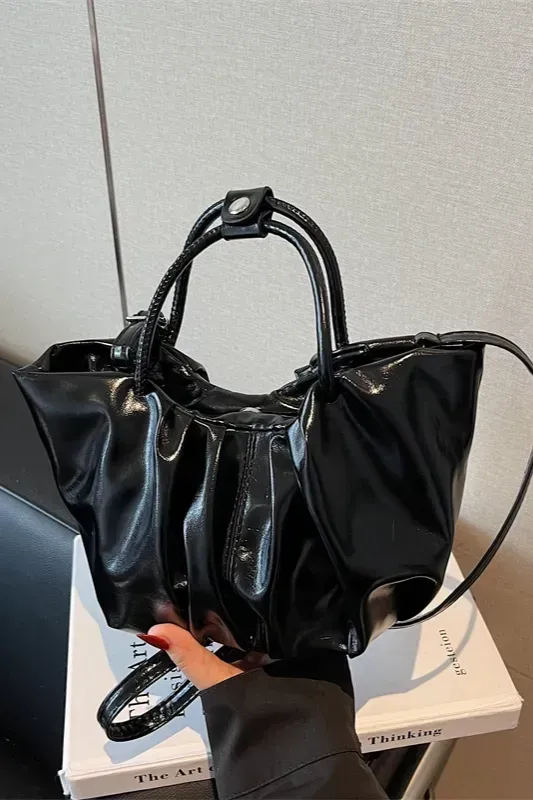 Black Pleated Pu Drawstring Bag - Image 1