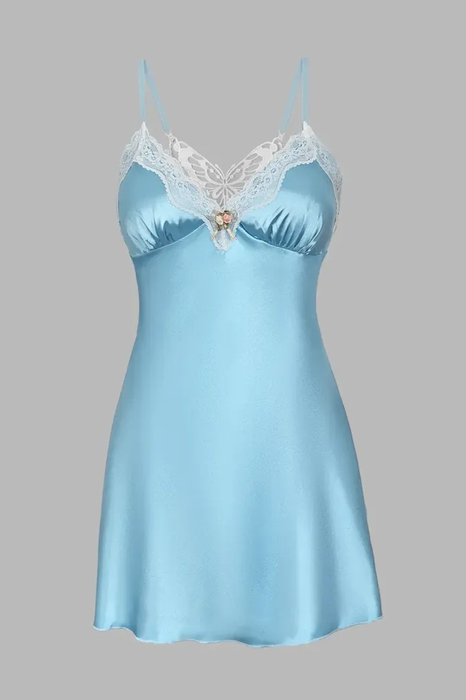 Light Blue Lace Overlay Babydoll - Image 1