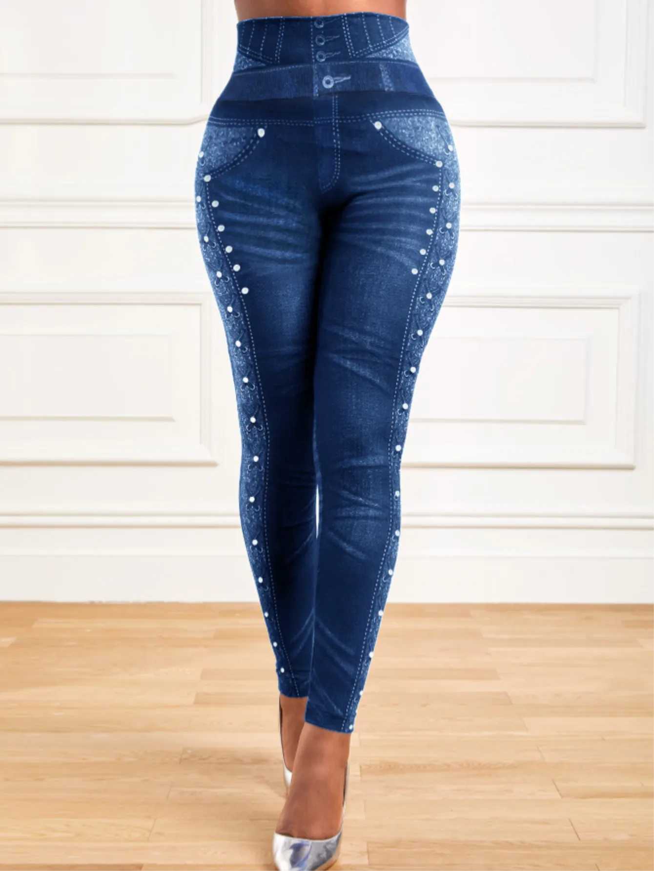 Blue Printed High Rise Jeggings