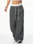 Grey Striped Mid Rise Trousers