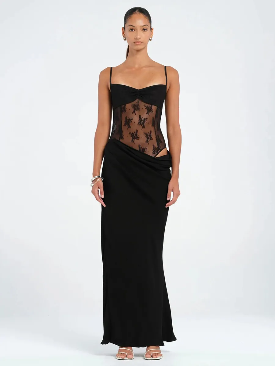 Black Ruched Draped Maxi Dress