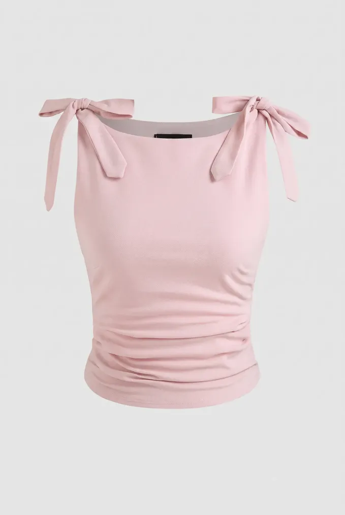 Light Pink Solid Ruched Top - Image 1