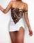 Brown Square Neck Abstract Top