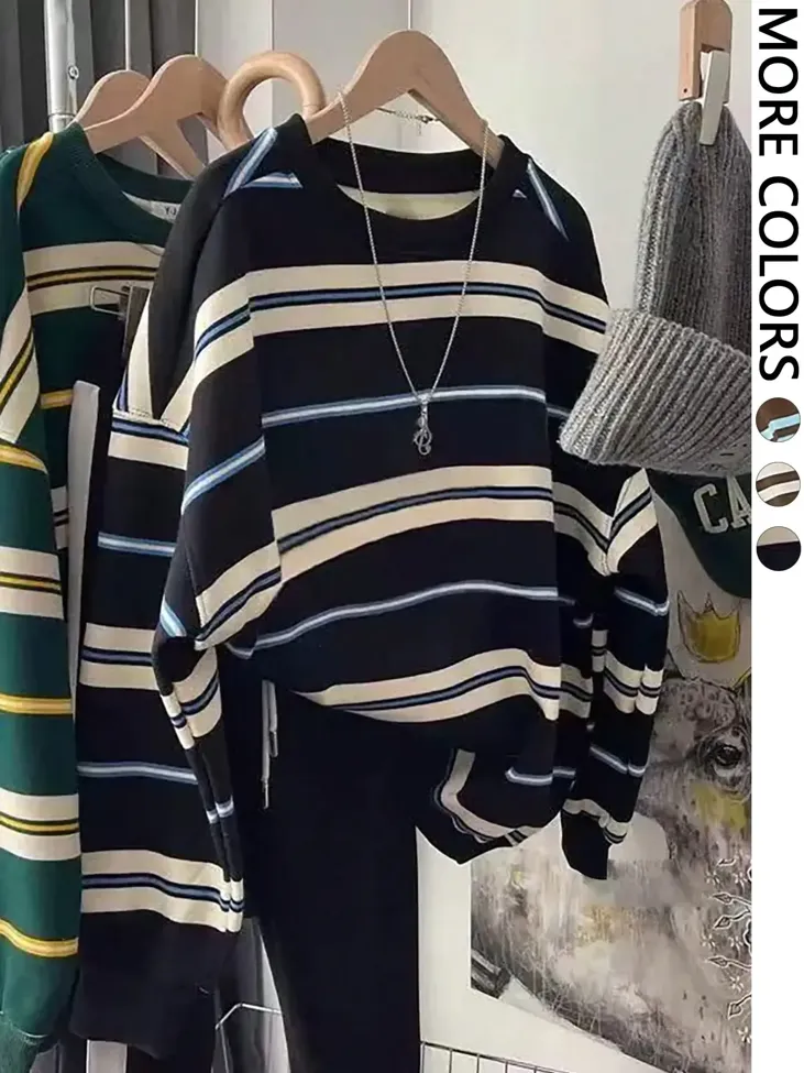 Navy Striped Crew Neck Sweatshirt - Image 1
