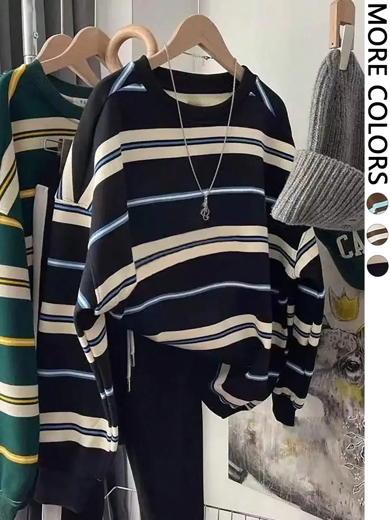 Navy Striped Crew Neck Sweatshirt