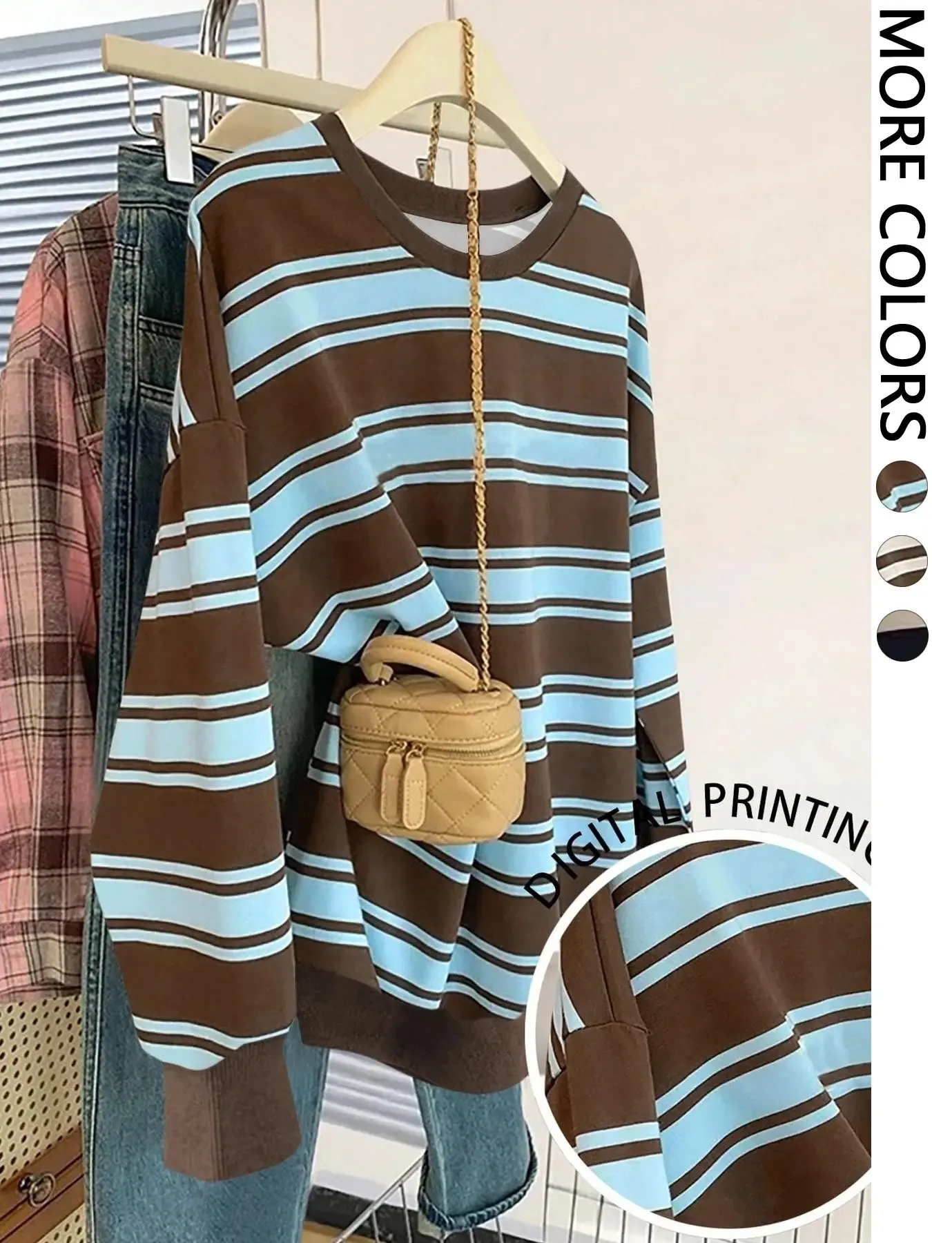 Blue Striped Crew Neck Sweatshirt