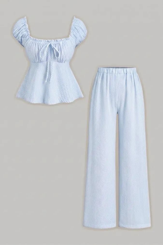 Light Blue Striped Co-Ords Set - Image 1